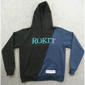 Rokit Hoodie Sweatshirt Mens Medium Blue Black Hooded Graphic Print Logo